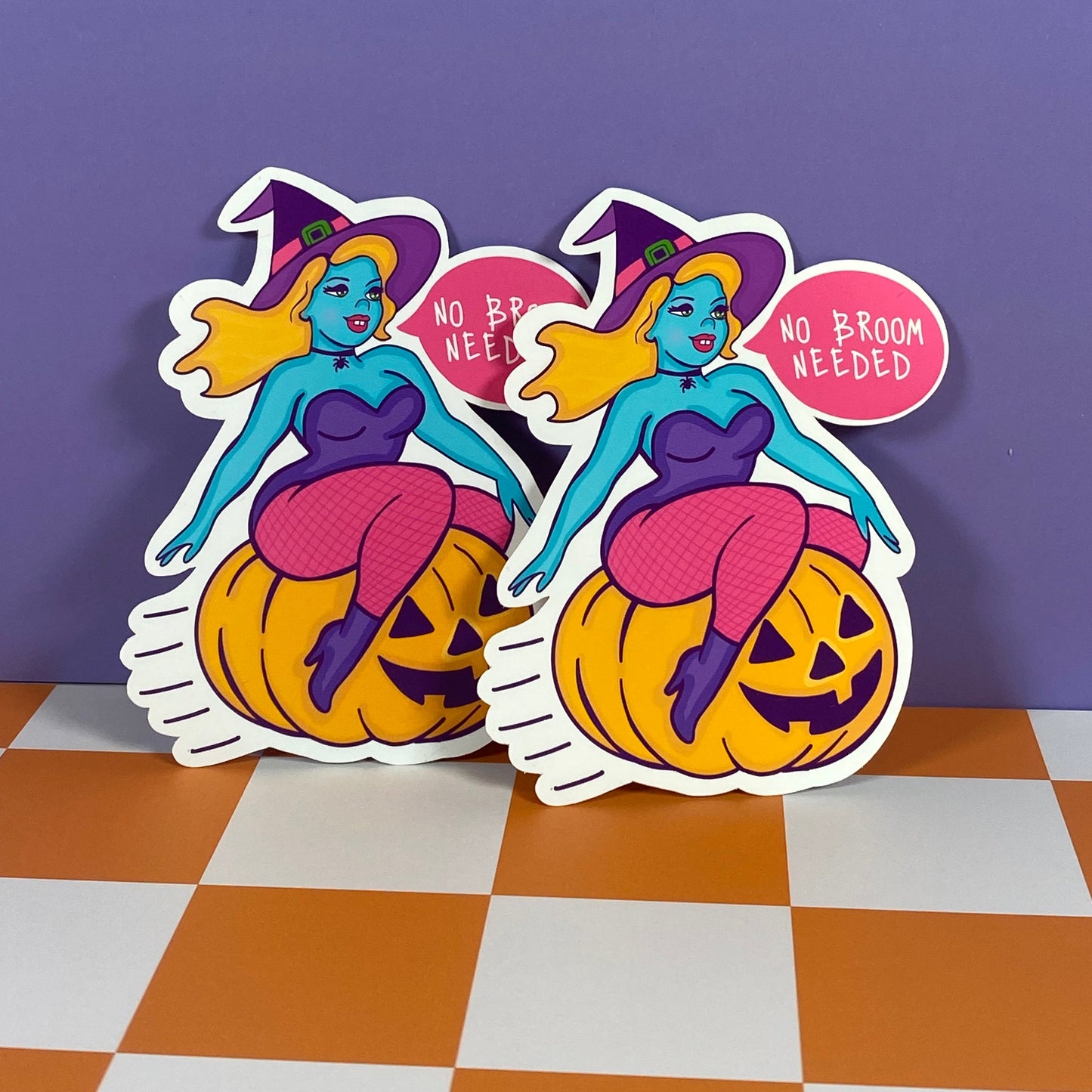 No Broom Needed – Witch on Flying Pumpkin