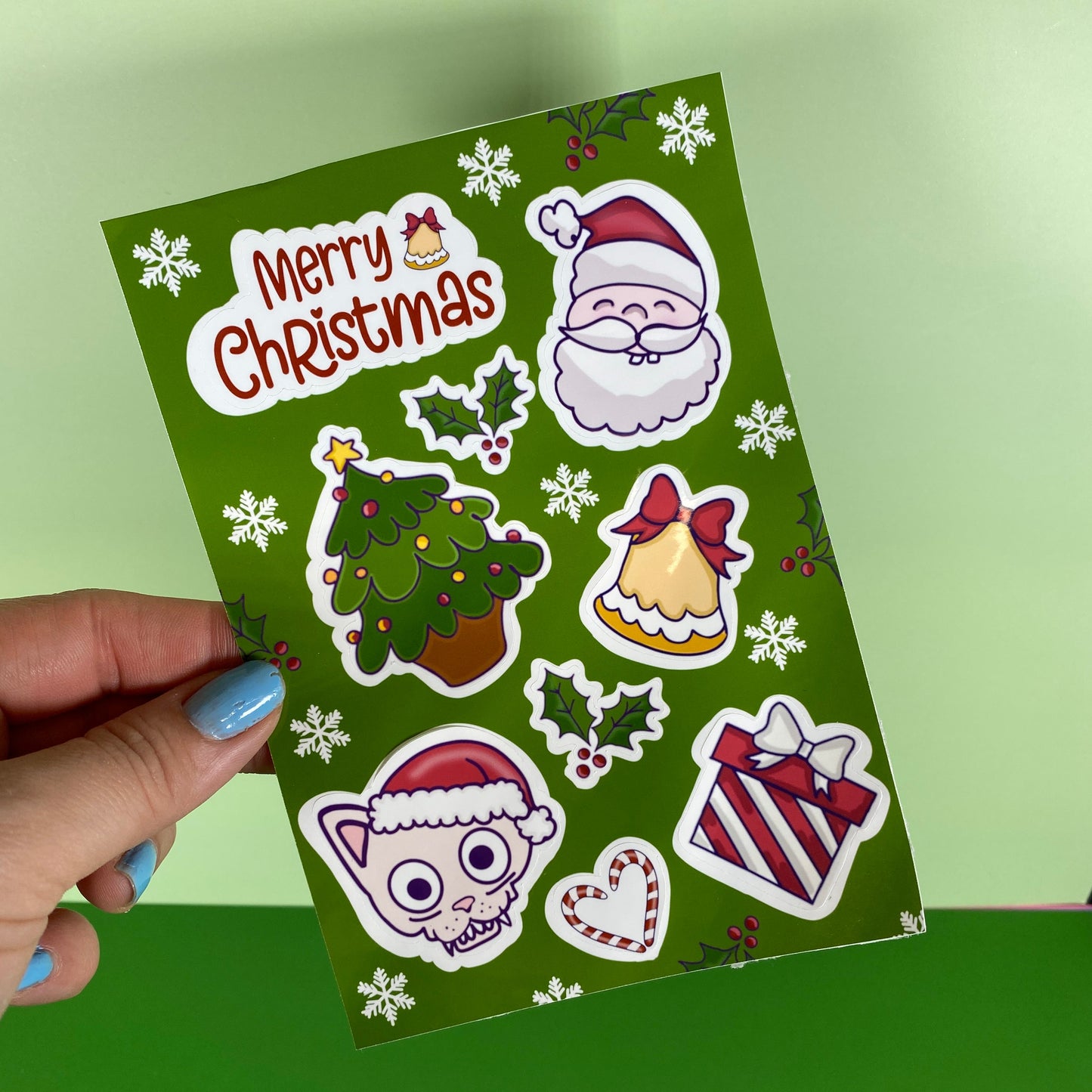 Quirky Green Christmas Kiss-Cut Sticker Sheet (10 × 14.5 cm)