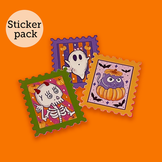 Spooky Stamp Style Sticker Set – Halloween Collection