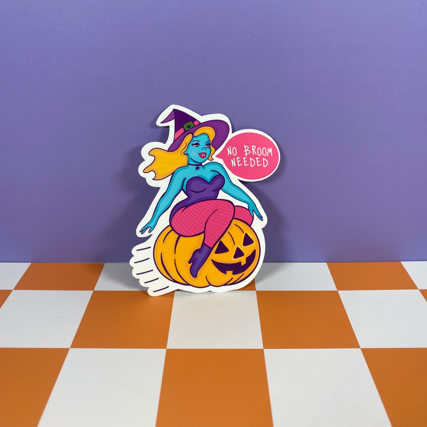 No Broom Needed –  Witch on Flying Pumpkin