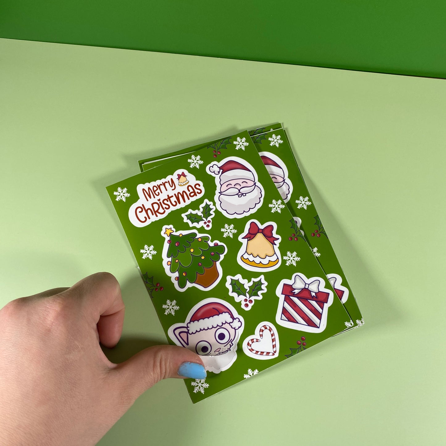 Quirky Green Christmas Kiss-Cut Sticker Sheet (10 × 14.5 cm)