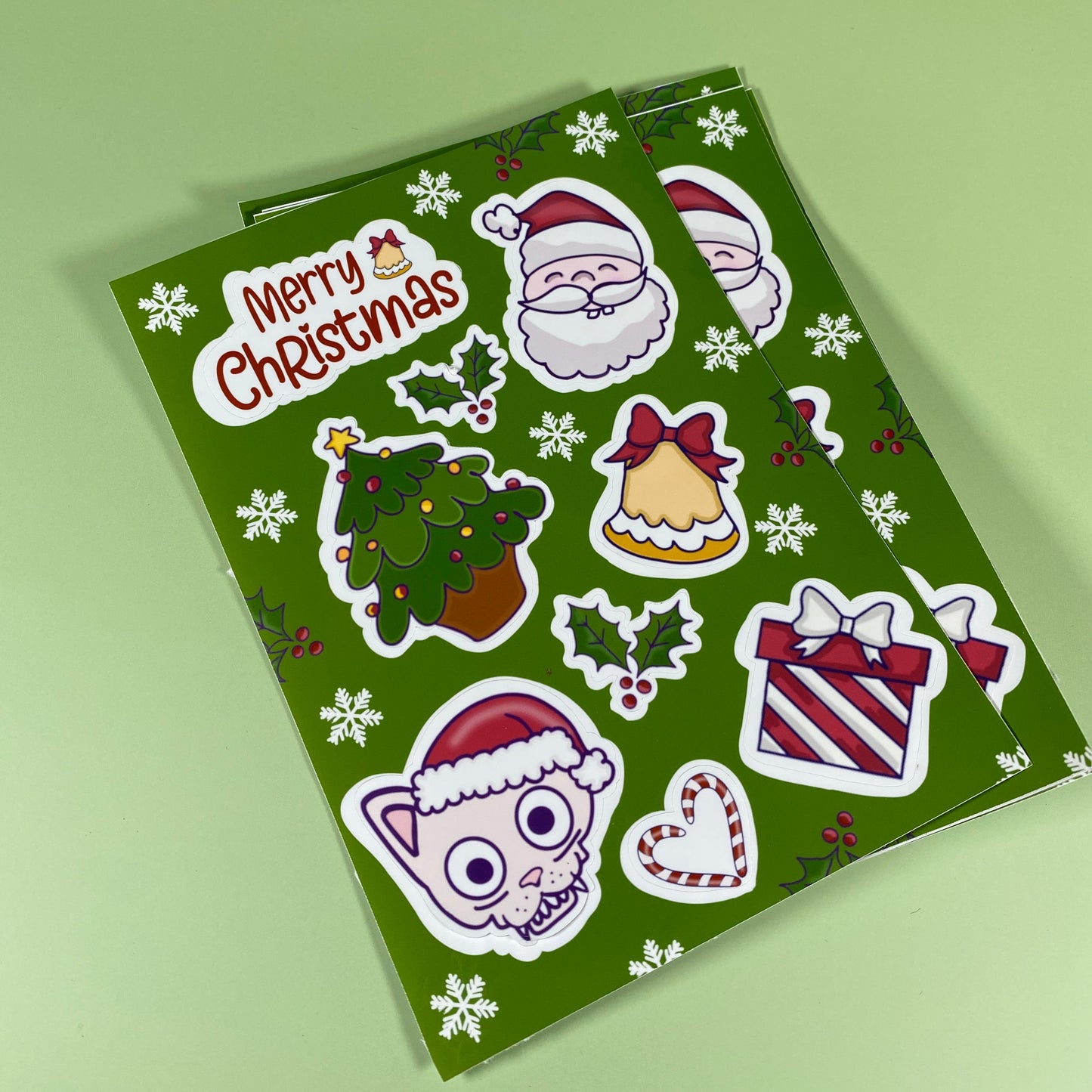 Quirky Green Christmas Kiss-Cut Sticker Sheet (10 × 14.5 cm)
