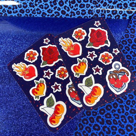 Wild Hearts – Blue Fuego Kiss-Cut Sticker Sheet (10 × 14.5 cm)